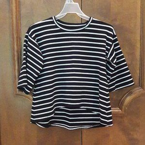 Girls XL Black White Stripe Flare-Sleeve Top